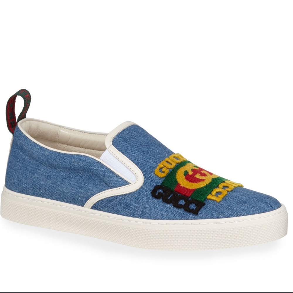 Gucci Men's Denim Slip-On Sneakers Gucci Patch